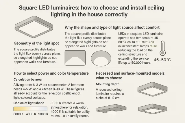 Квадратные LED-светильники: как правильно выбрать и встроить потолочное освещение в доме